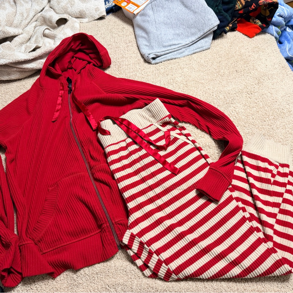 Torrid Red and Cream Striped Knit Hoodie and Pants Set
